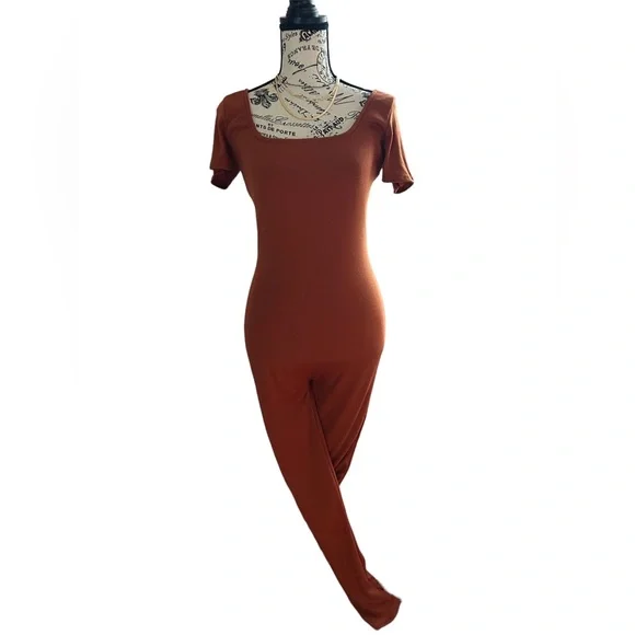 NWT Ribbed Catsuit | Rust One-Piece | Stretchy & Flattering Fit – S, L, XL - Picture 1 of 4